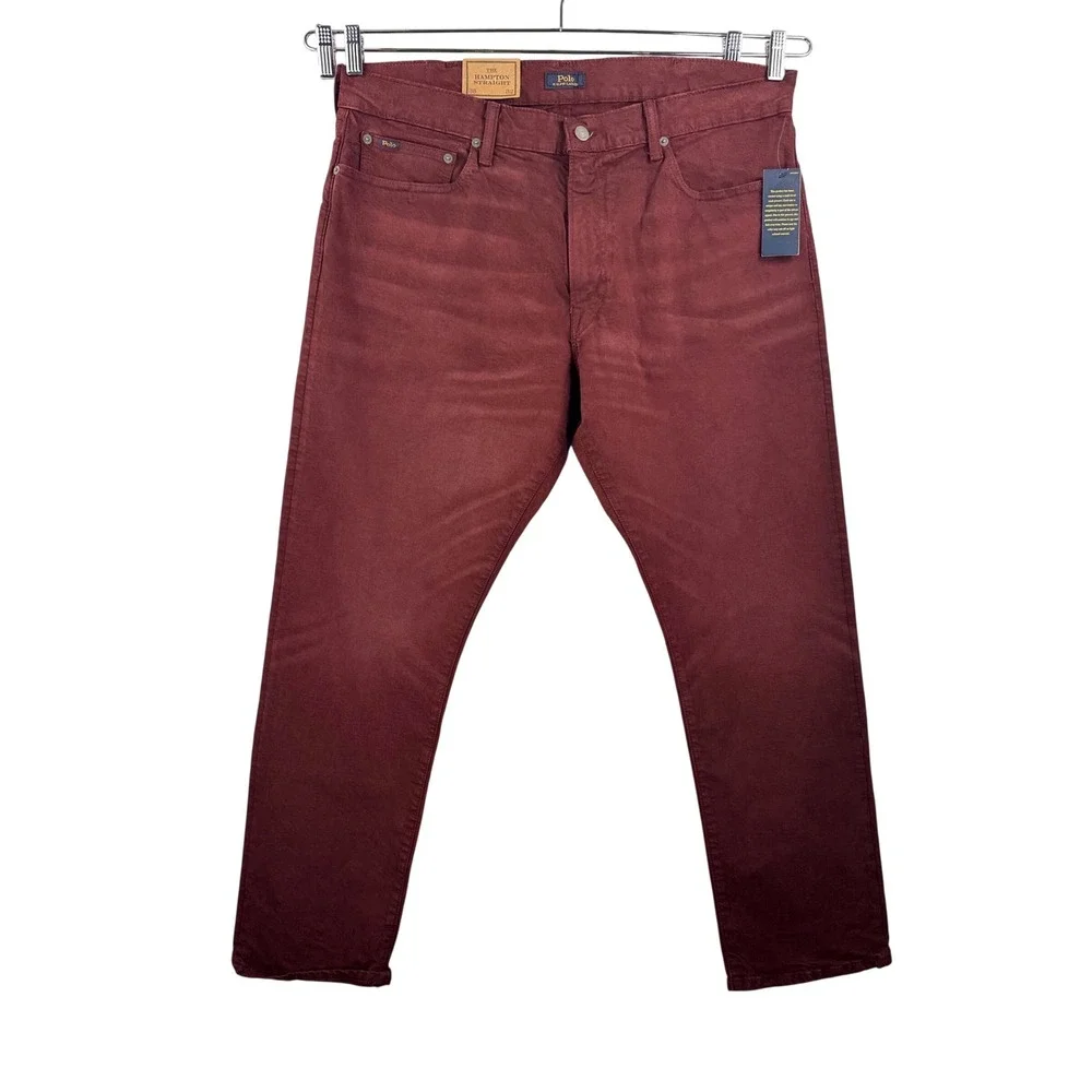Polo Ralph Lauren Hampton Straight Mens 38x32 Burgundy Garment Dyed Jeans